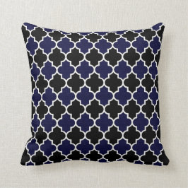 Almofada Decoração de Quatrefoil Azul-Marinho Preto e Textu