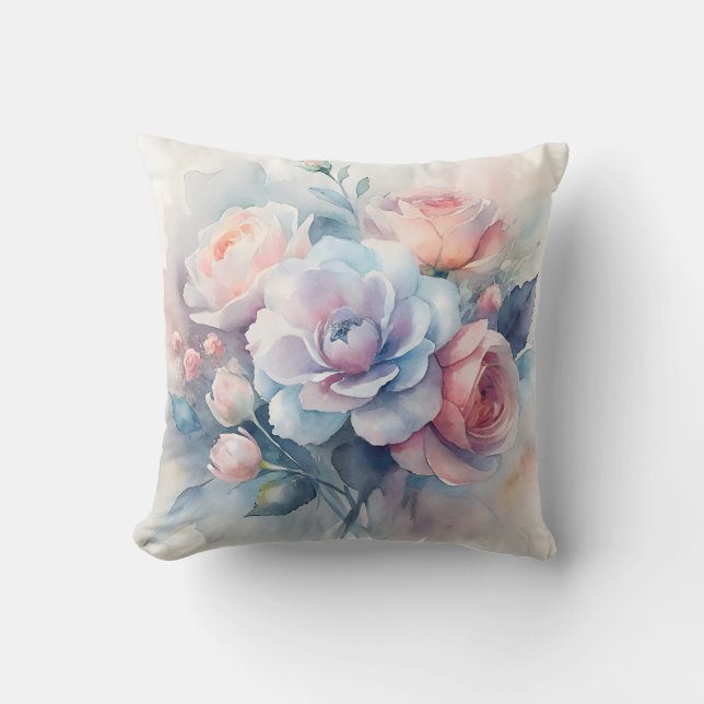 Almofada Decoração Floral em Aquarela Suave (Frente)