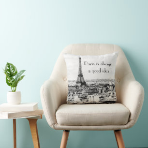 Almofada Decoração inicial em francês preto e branco com ci
