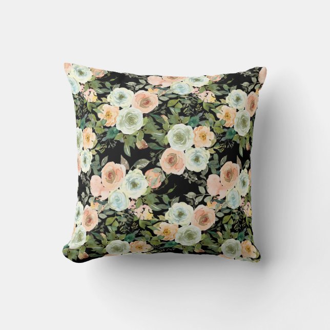 Almofada Decoração Moderna Peonias Florais Cor de Pêssego (Frente)
