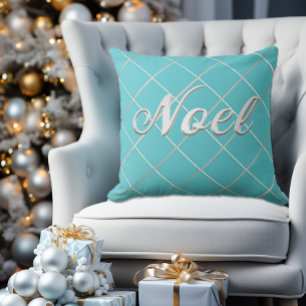 Almofada Decoração "Noel" de azul e prata de turquesa festi