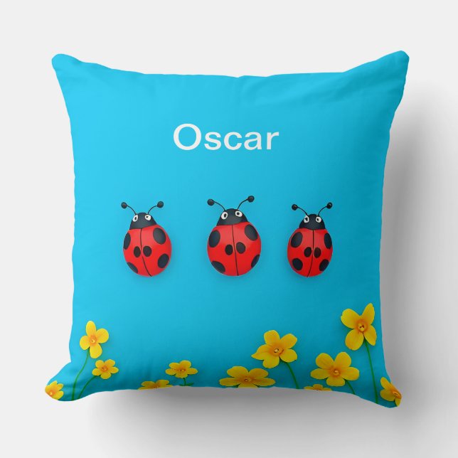 Almofada 🐞 Decoração Personalizada de Jardim de Joaninha c (Frente)