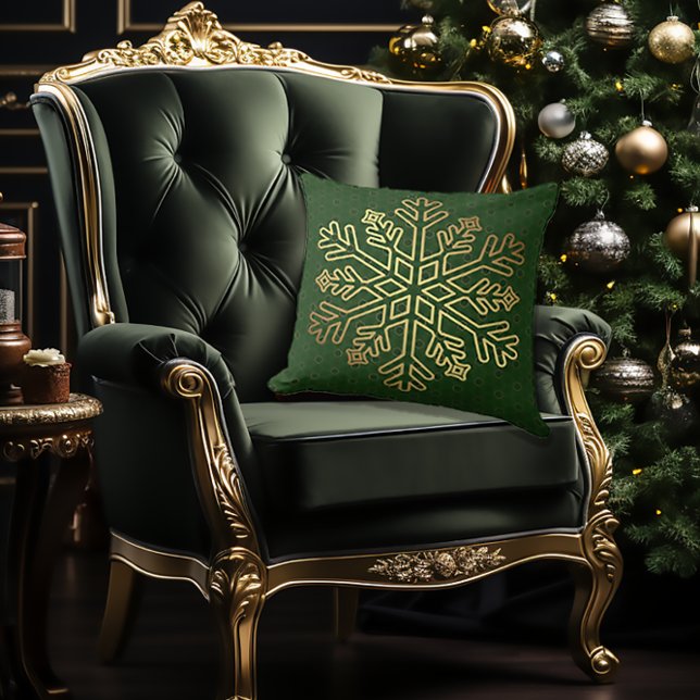 Almofada Decoração verde-elegante e floco de neve Dourado (Vintage Elegant Decorative Green and Gold Throw Pillow
)