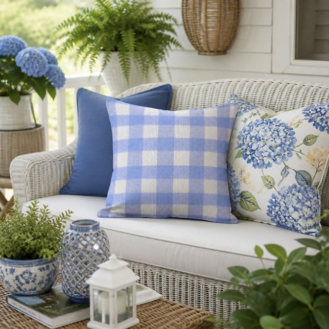 Almofada Decoração Xadrez Azul e Branco Gingham (Criador carregado)