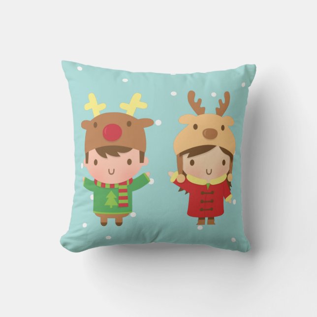 Almofada Decorações de Natal de Crianças Rena Fofas (Frente)