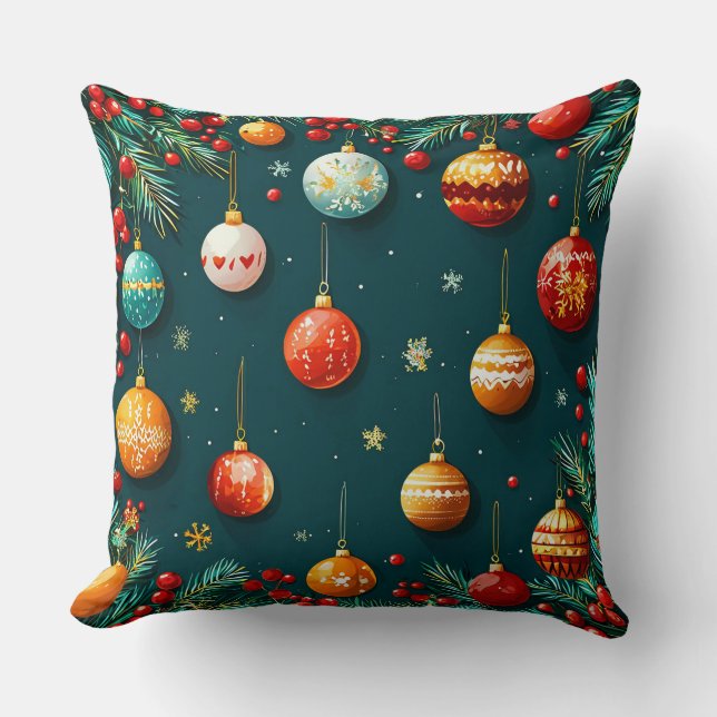 Almofada Decorações Festivas de Natal com Ornamentos (Frente)