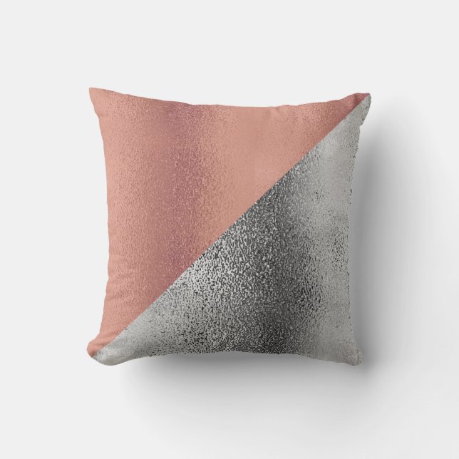 Almofada Decorador Metálico Rosa Dourado e Prata (Frente)