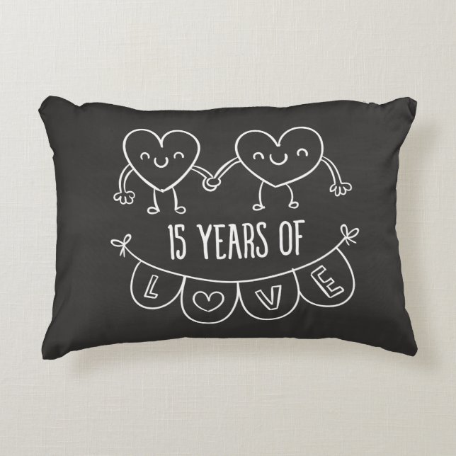 Almofada Decorativa 15 Anniversário Gift Chalk Hearts (Frente)