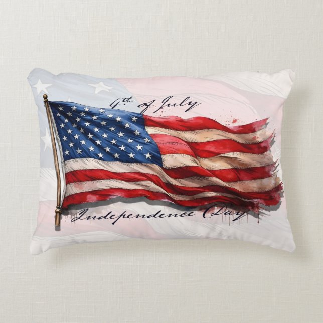 Almofada Decorativa 4 de Julho – Celebre com a Bandeira dos EUA (Frente)