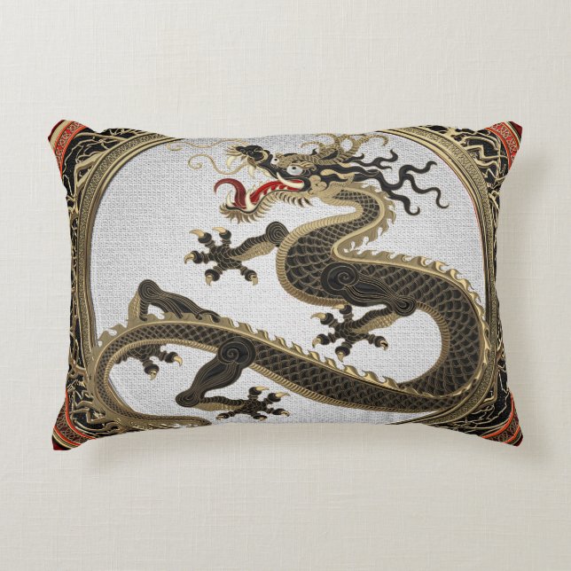 Almofada Decorativa [600] Dragão Oriental Dourado e negro (Frente)