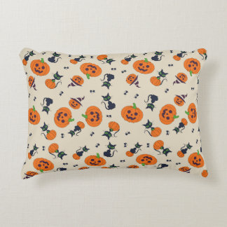 Almofada Decorativa Abóbora de Halloween Fofa e Gatos Pretos Padrão Fl