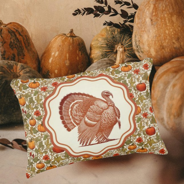 Almofada Decorativa Abóboras William Morris Peru Selvagem  (Vintage Tom Turkey is fealty for Thankgiving!)