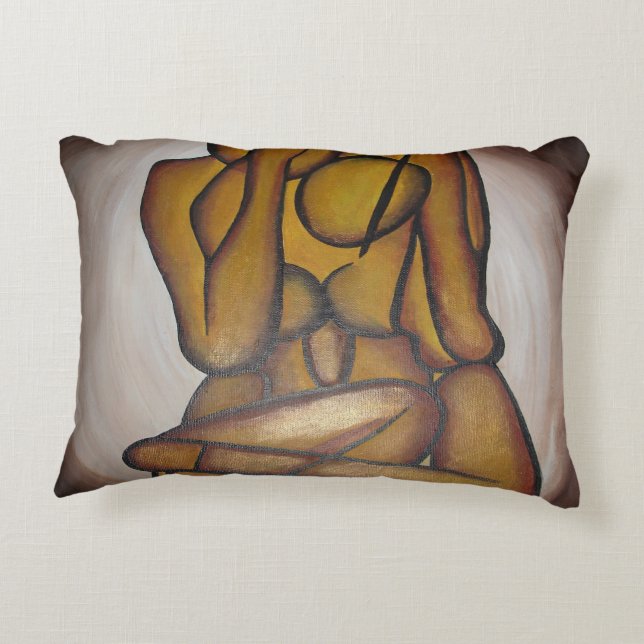 Almofada Decorativa Abstrato Amadurece Arte Contemporânea Em Ochre E N (Verso)