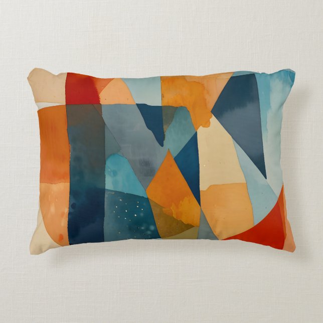 Almofada Decorativa Abstrato Ângulos de Azul e Laranja (Frente)