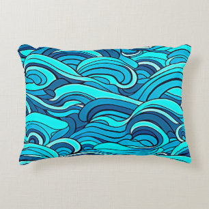 Almofada Decorativa Abstrato Azul Turquesa Ondas de Água do Oceano  
