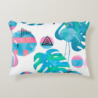 Almofada Decorativa Abstrato com aquarela flamingo e elema aleatório