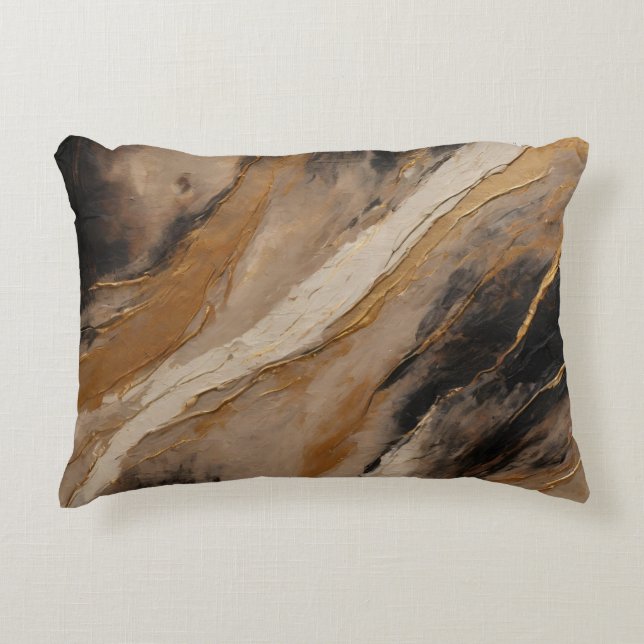 Almofada Decorativa Abstrato Marmorizado Preto Bege Dourado (Frente)