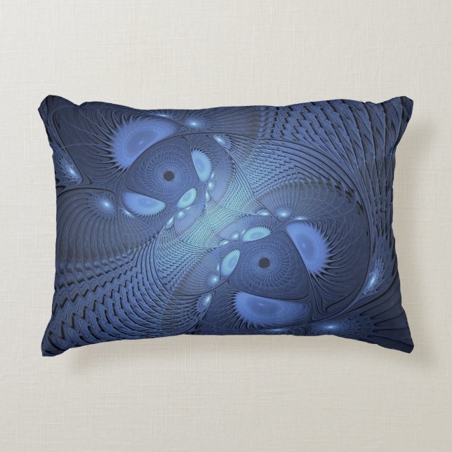Almofada Decorativa Abstrato moderno Trendy Dusk Blue Fractal Art (Frente)