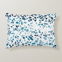 Almofada Decorativa Abstrato Terrazzo Mosaico Marinho e padrão azul cl