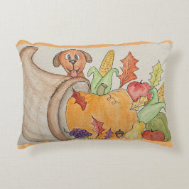 Almofada Decorativa Ação de Graças - Cornucópia e Cachorro