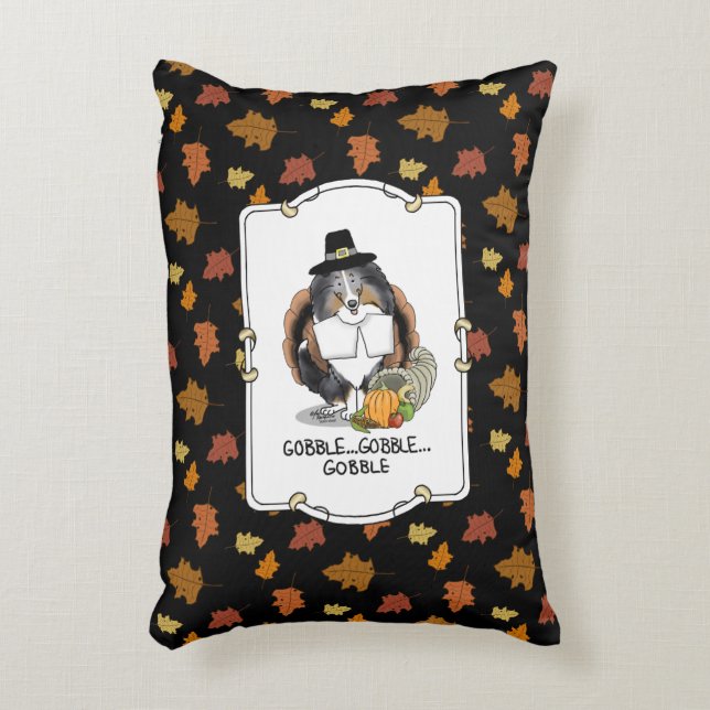 Almofada Decorativa Ação de Graças Shetland Sheepdog (Blue Merle) Engr (Frente(Vertical))