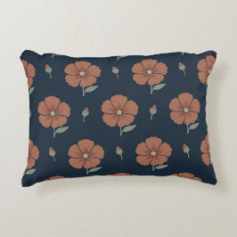 Almofada Decorativa Accent Lumbar Floral em Azul Marinho e Terracota