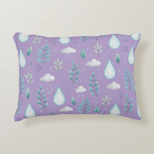 Almofada Decorativa Acento com Nuvem de Chuva e Padrão de Árvore Roxa 