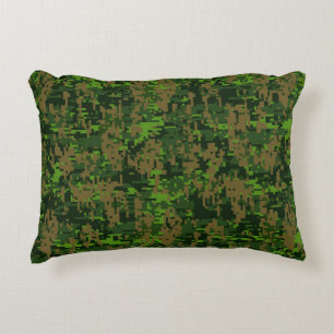 Almofada Decorativa Acento de Camuflagem Verde Digital Estilo Woodland