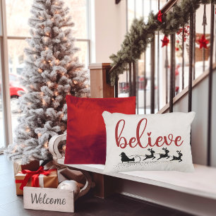 Almofada Decorativa Acredite em Papais noeis com Sleigh e Reindeer
