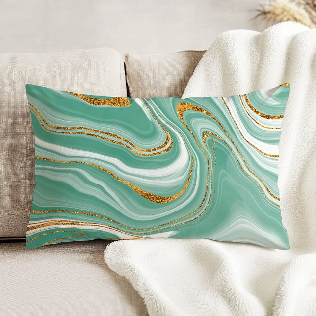 Almofada Decorativa Agate De Aquarela Mint Glitter Verde Dourado (Criador carregado)