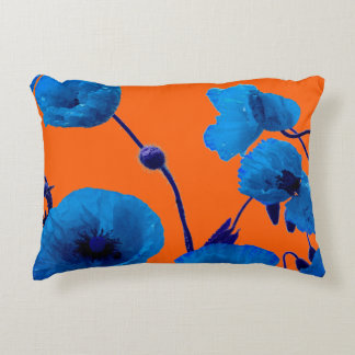 Almofada Decorativa Água-forte Floral Azul Papoulas Florais Pôr do Sol