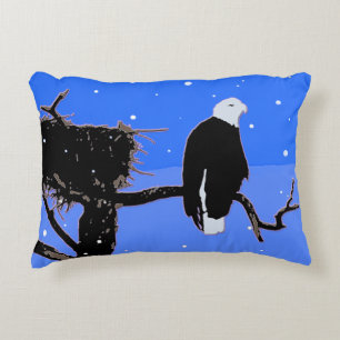 Almofada Decorativa Águia americana no inverno - arte original dos