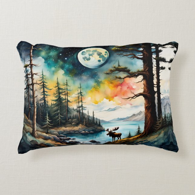 Almofada Decorativa Alaskan Moose em Pé de Montanha (Frente)