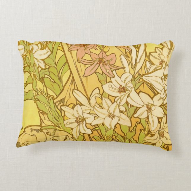Almofada Decorativa Alfonse Mucha Art Nouveau Lily Flores (Verso)