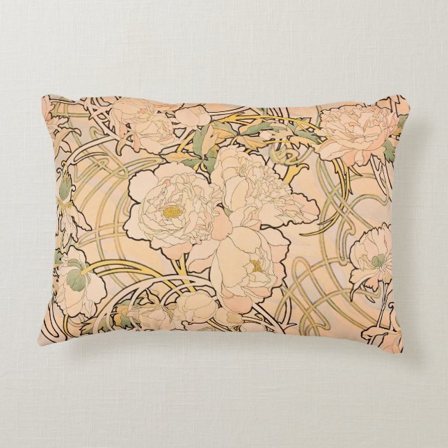 Almofada Decorativa Alfonse Mucha Art Nouveau Peonies (Verso)