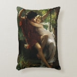 Almofada Decorativa Amantes em um Swing. Primavera por Pierre Auguste<br><div class="desc">Ilustração de época Imagem de amor vitoriano e romance apresentando um jovem casal apaixonado balançando de uma árvore em uma floresta. Artista: Pierre Auguste Cot; intitulado Primavera,  1873.</div>