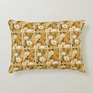 Almofada Decorativa Amarelo Mostarda e Floral Botânico Branco