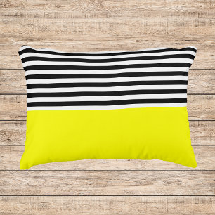 Almofada Decorativa Amarelo-neon com riscas brancas e pretas