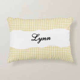 Almofada Decorativa Amarelo Xadrez Rústico Nome Personalizado