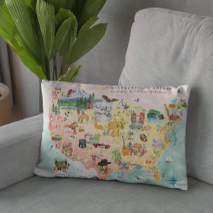 Almofada Decorativa América Mapa dos EUA Ilustrado em Aquarela