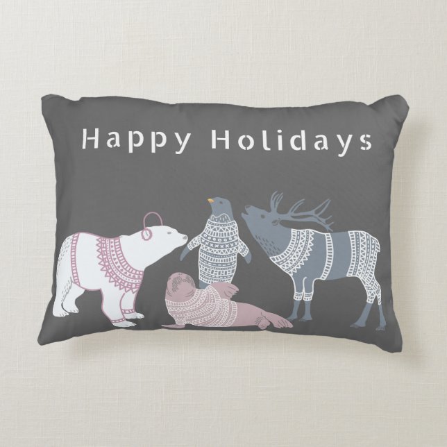 Almofada Decorativa Amigos Árticos de Suéter Natal (Verso)