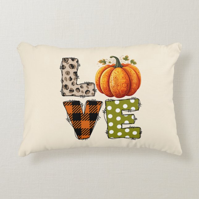 Almofada Decorativa AMOR - Pumpkin bonito e letras de Bolinhas (Frente)