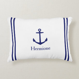 Almofada Decorativa Âncora azul marinho em branco personalizado