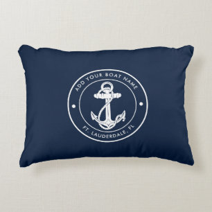 Almofada Decorativa Âncora Náutica Nome do Barco Azul Marinho Personal