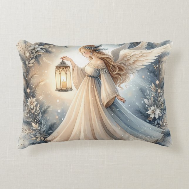 Almofada Decorativa Anjo Celestial de Inverno Lanterna da Paz (Frente)