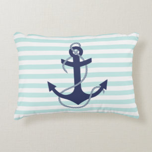 Almofada Decorativa Aqua & âncora náuticos dos azuis marinhos das