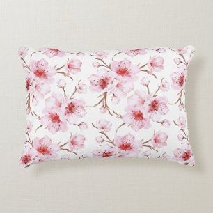 Almofada Decorativa Aquarela Flores de Cerejeira Rosa Branco