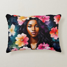 Almofada Decorativa Aquarela Negra Mulher Multicolor Arte Floral