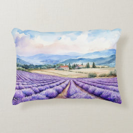 Almofada Decorativa Aquarelas de belos campos de lavanda