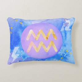 Almofada Decorativa Aquarius Purple Blue Watercolor Astrologia Zodiac